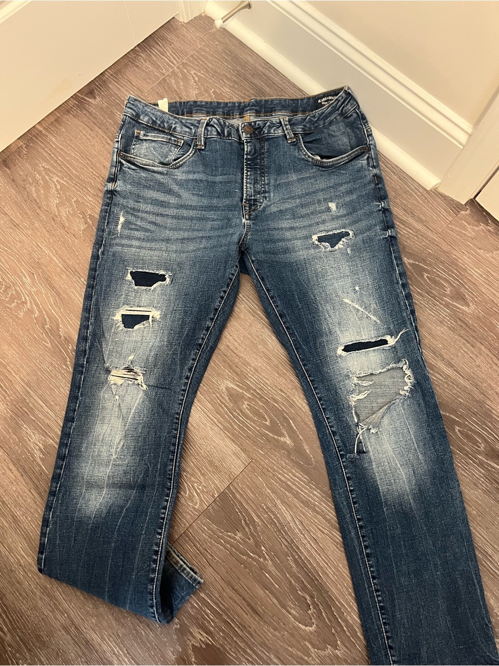 Buffalo David Bitton Men's Ripped Dark Blue Skinny Jeans